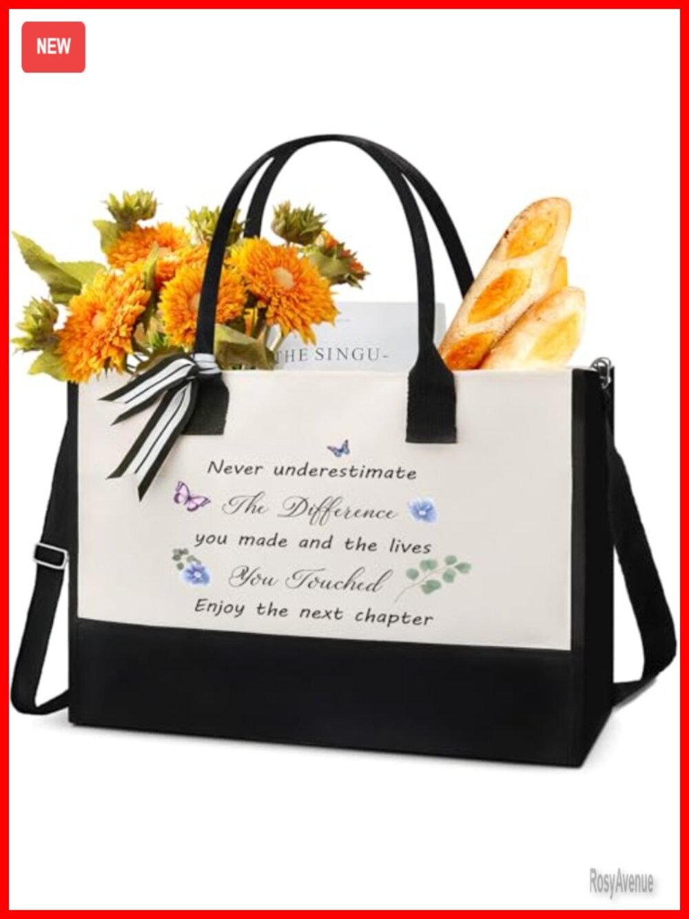 Retirement Gift Canvas Tote Bag for Women Zippered Large Reusable Shoulder Bag